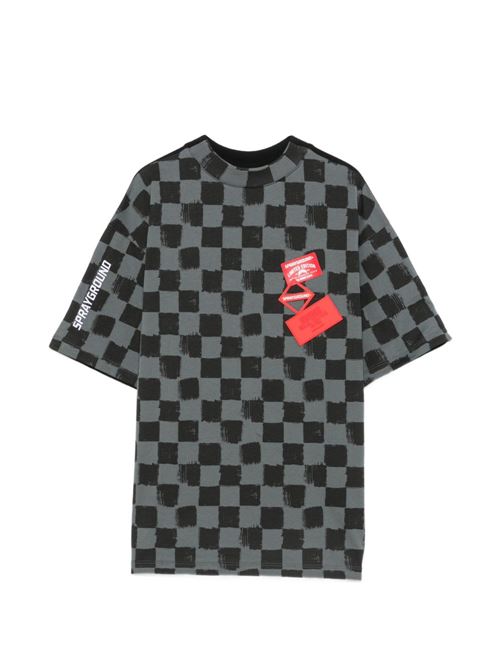 T-shirt bambino Sprayground nera check con patch shark Sprayground kids | SPY1539BLKX